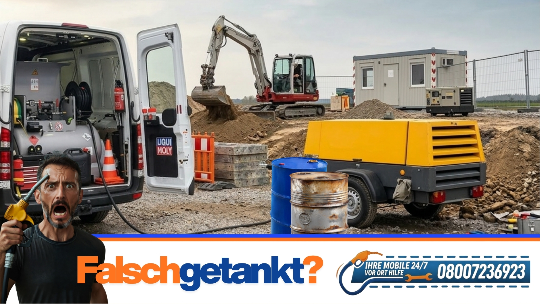 🏗️ Falsch getankt auf der Baustelle? 📞 08007236923, Soforthilfe für Bagger, Kompressoren & Aggregate