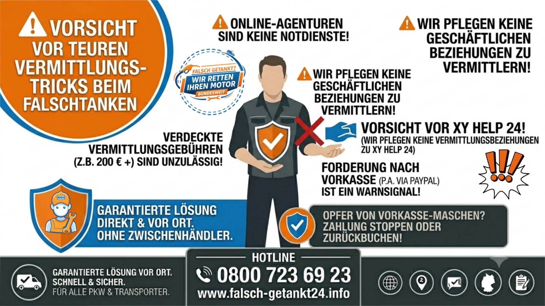 ⚠️ Vorsicht vor teuren Vermittlungs-Tricks beim Falschtanken! 📞 0800 723 69 23