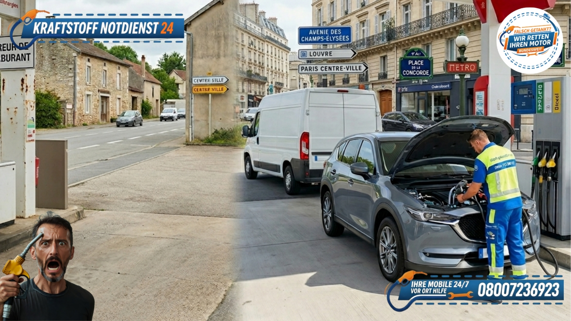 🇫🇷 Pannenhilfe nach dem Tankfehler: Wie Sie Ihr Auto in Frankreich vor dem Motorschaden retten