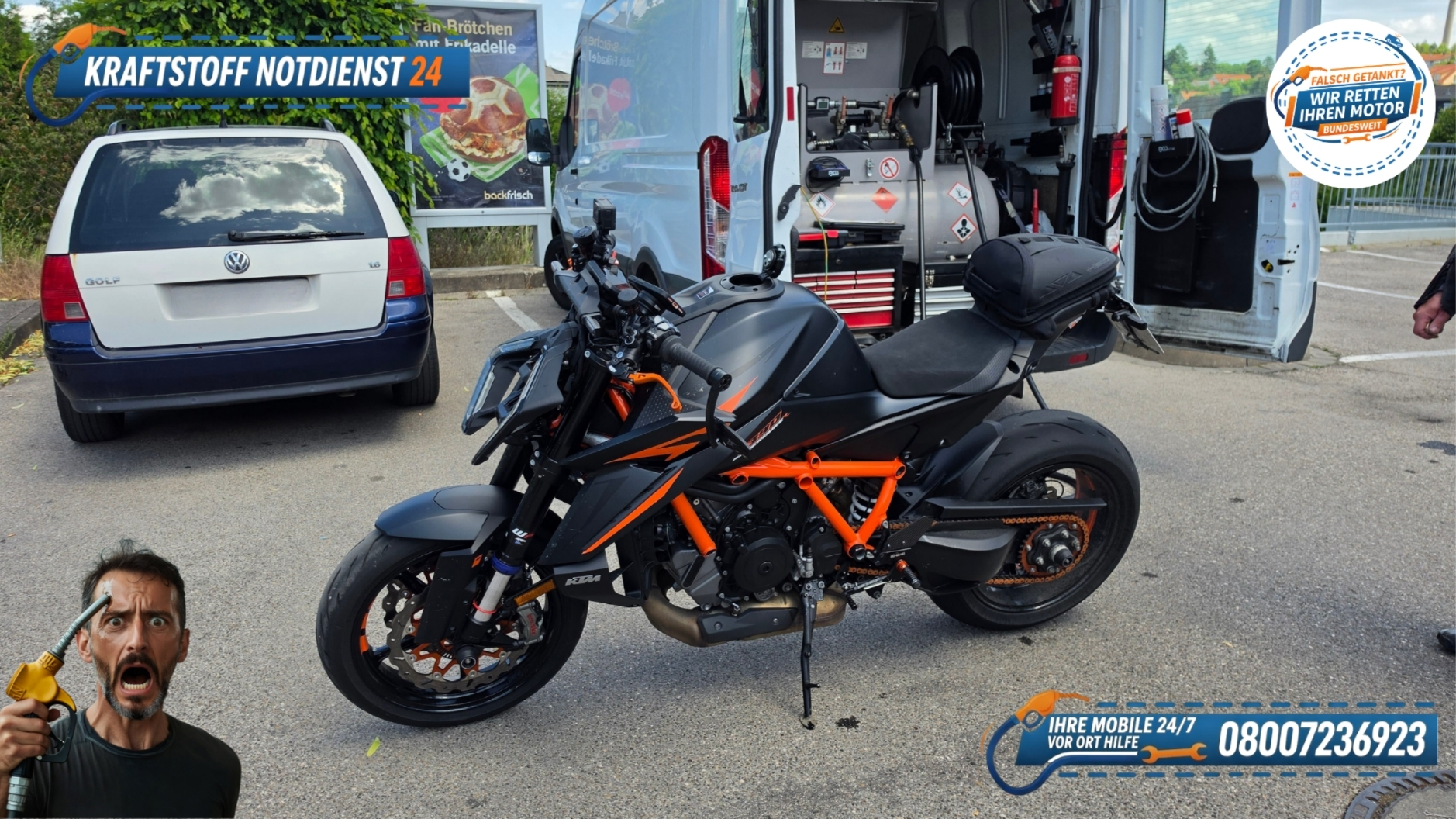 ⛽ KTM Duke falsch getankt? Schnelle Rettung für die Motorrad-Tour in Ansbach! 📞 08007236923