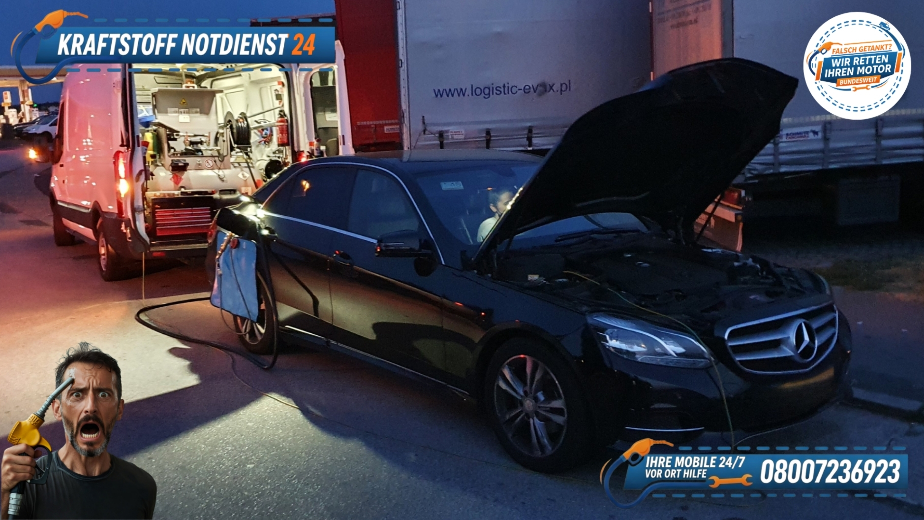 🛻 Mercedes E-Klasse: Falsch getankt auf der Rastanlage Kammerstein? 📞 08007236923