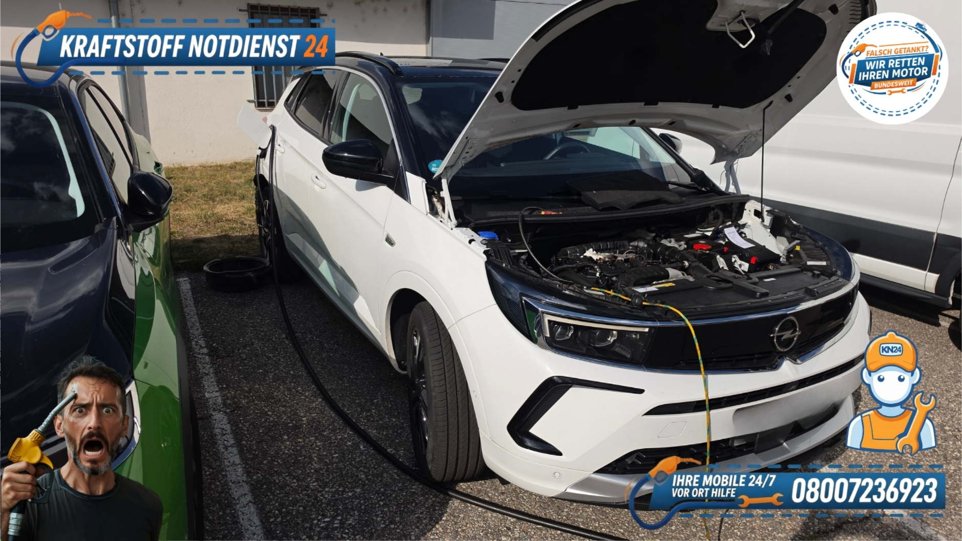 🚗 Opel Grandland: Diesel statt Benzin getankt und 35 km gefahren in Schwandorf? 📞 08007236923