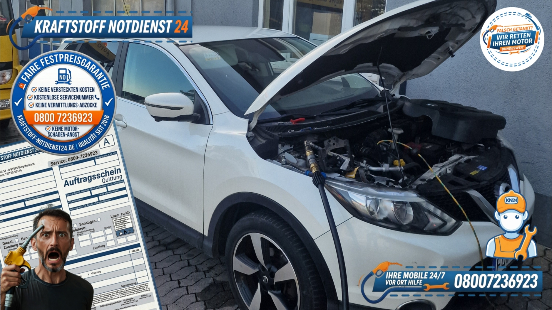 ⛽ Nissan Qashqai: Benzin statt Diesel falsch getankt in Erlangen? 📞 08007236923