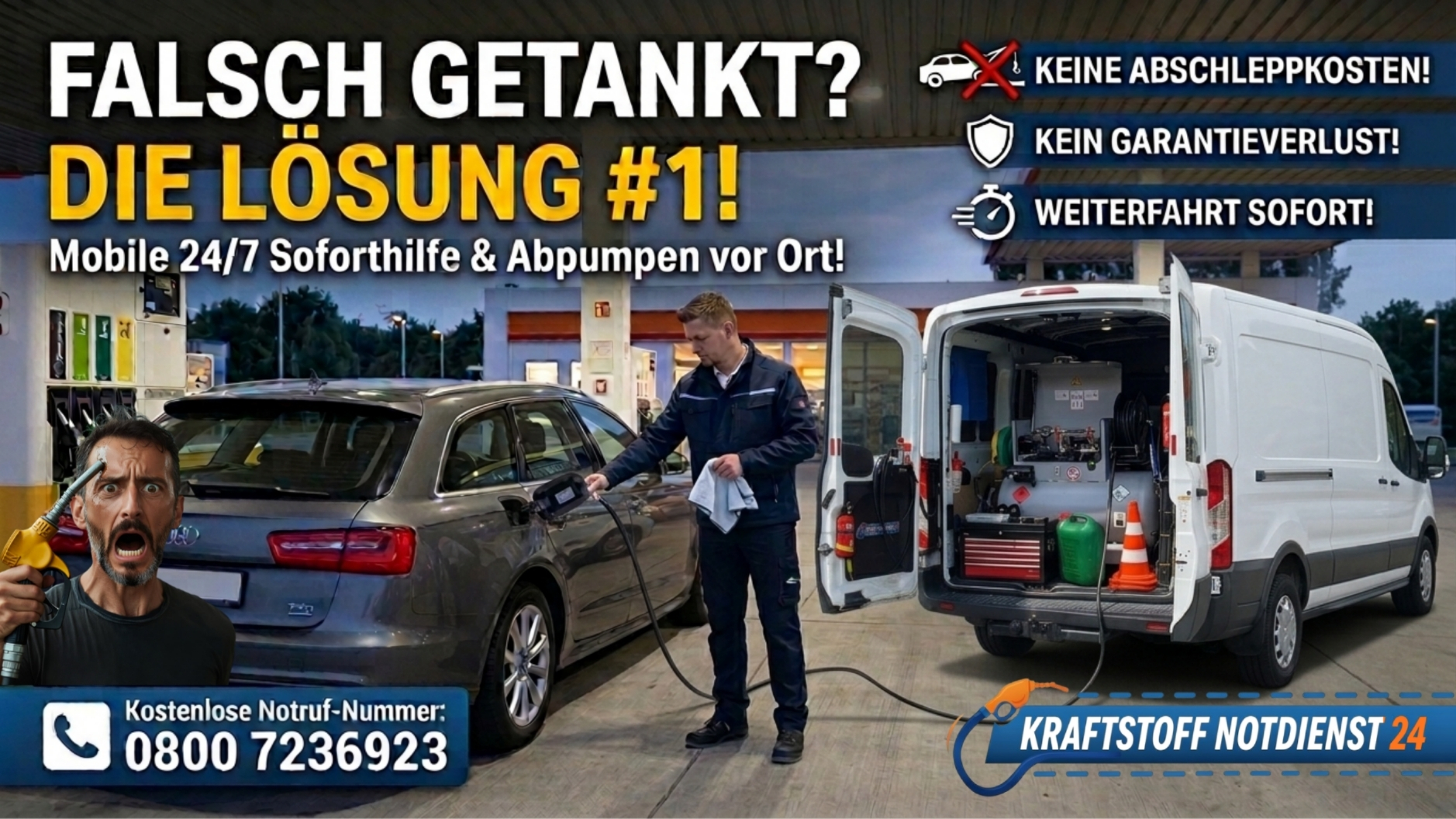  FALSCH GETANKT? DIE NUMMER 1 LÖSUNG BEI FEHLBETANKUNGEN! Ihre mobile 24/7 Soforthilfe - Bundesweit, schnell und zuverlässig an 365 Tagen.