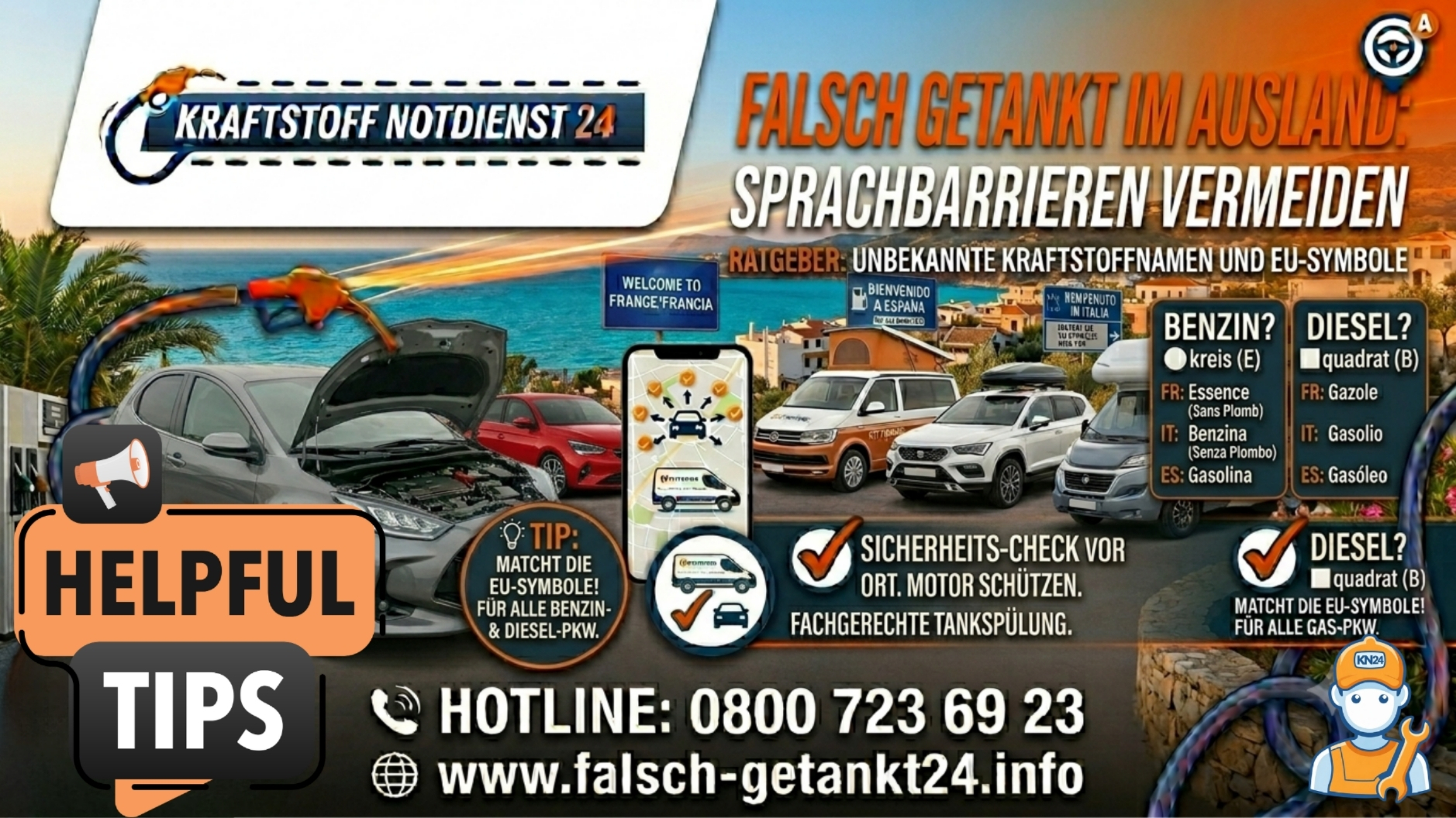 ⛽ Falsch getankt im Ausland: Sprachbarrieren, unbekannte Kraftstoffnamen und Urlaubstipps 📞 08007236923