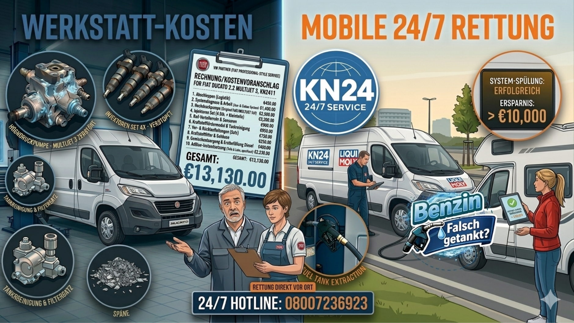 ⛽ KOSTENVORANSCHLAG: Fiat Professional Partner Hilfe nach Fehlbetankung und Motorstart 📞 08007236923