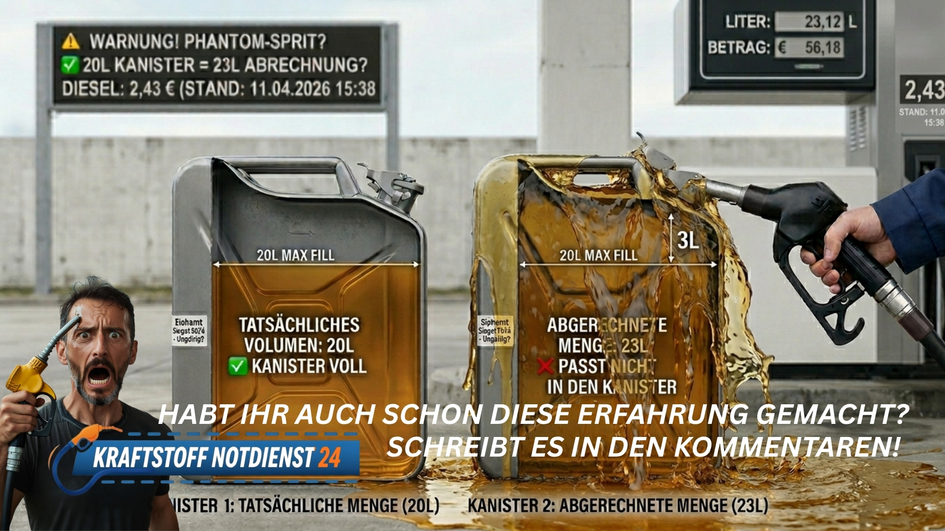 ⛽ Phantom-Sprit an der Zapfsäule: Wenn 20 Liter plötzlich 23 Liter kosten, kraftstoff-notdienst24.de deckt auf 📞 0800 7236923