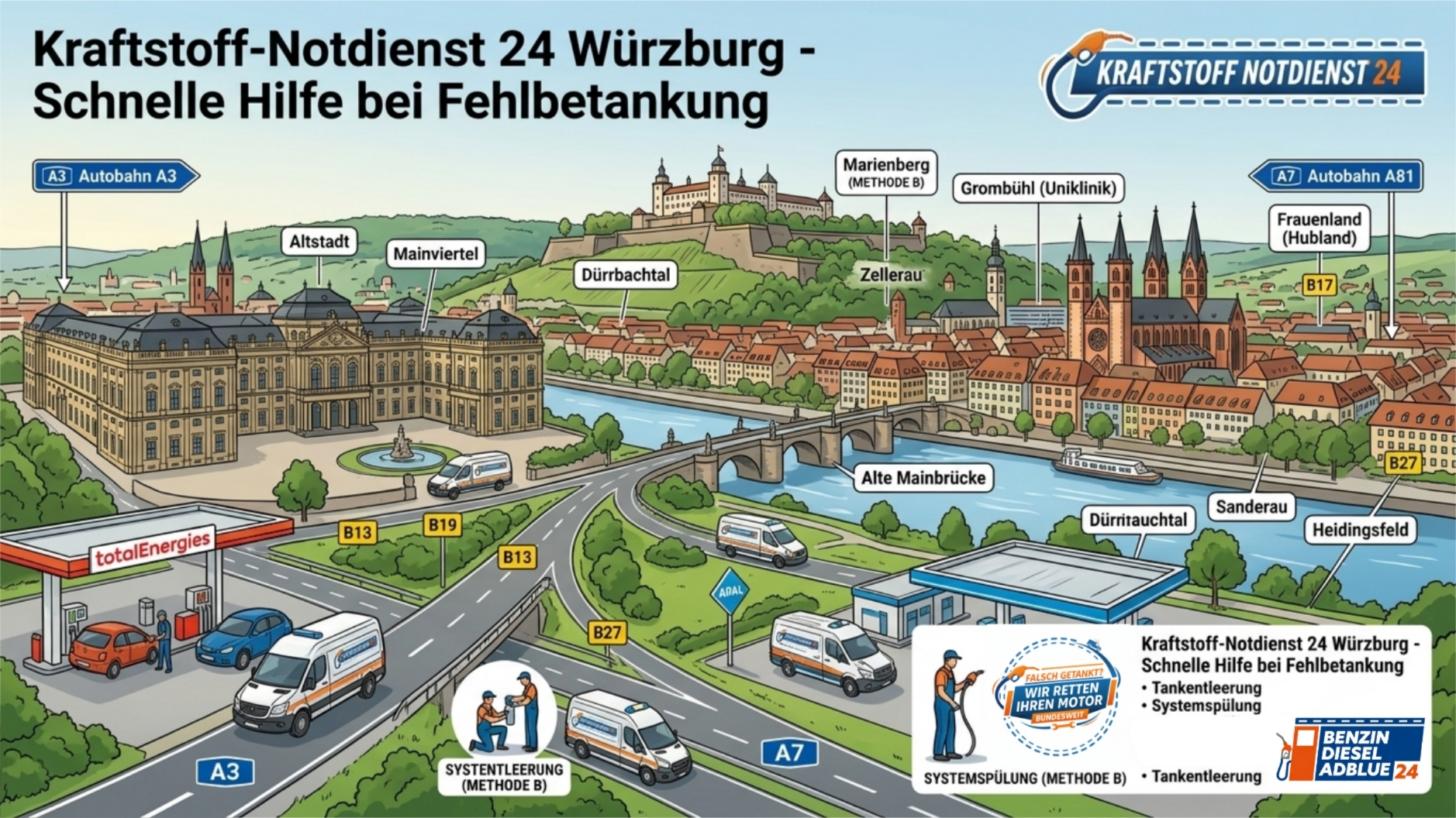 🔧 Kraftstoff-Notdienst 24 in Würzburg & Umgebung: Schnelle Hilfe bei Fehlbetankung
