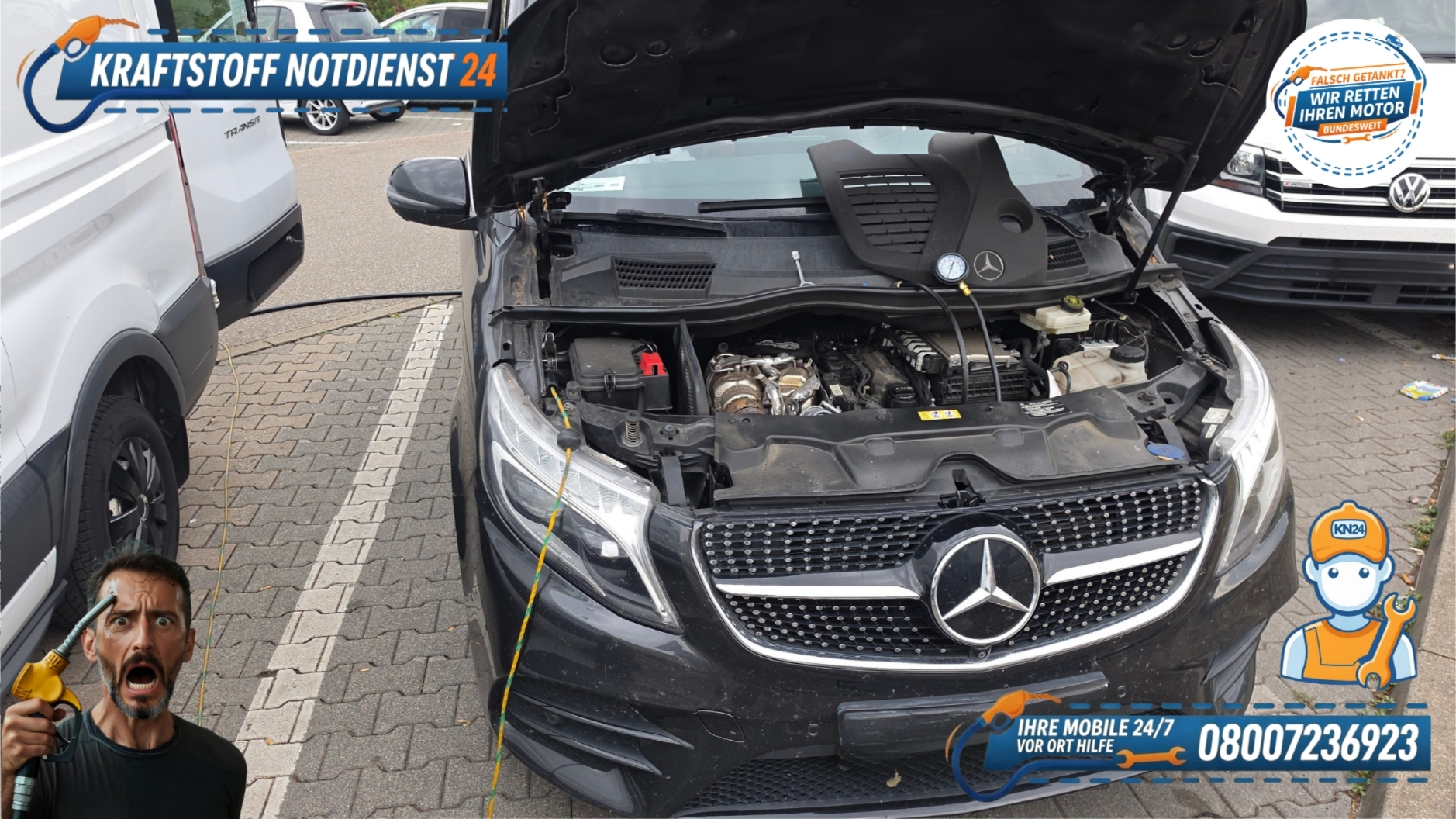 🚗 Mercedes V-Klasse: Benzin statt Diesel getankt auf dem Rasthof Illertal A7? 📞 08007236923