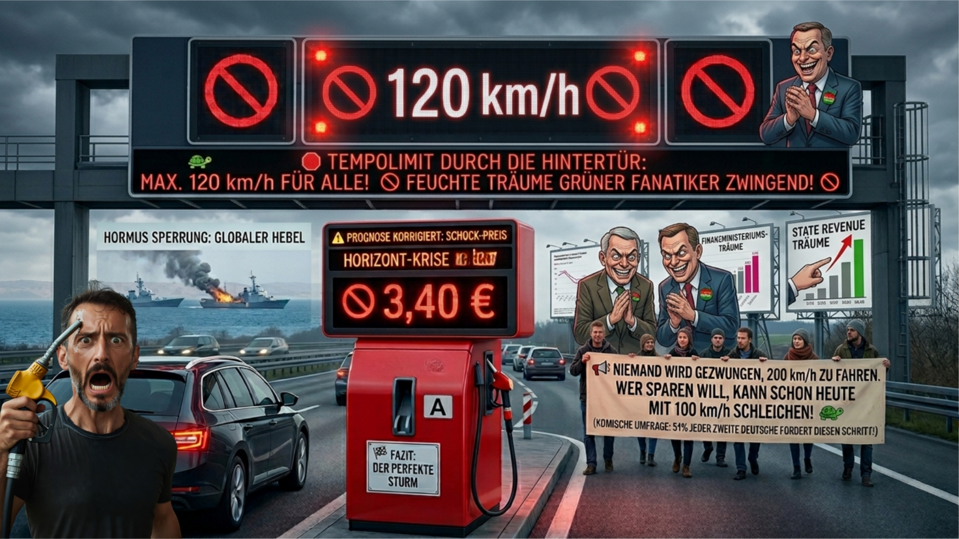 🐢 120 Tempolimit.... „Niemand wird gezwungen, 200 km/h zu fahren. Wer sparen will, kann schon heute mit 100 km/h schleichen!“, Der Triumph der Oberlehrer