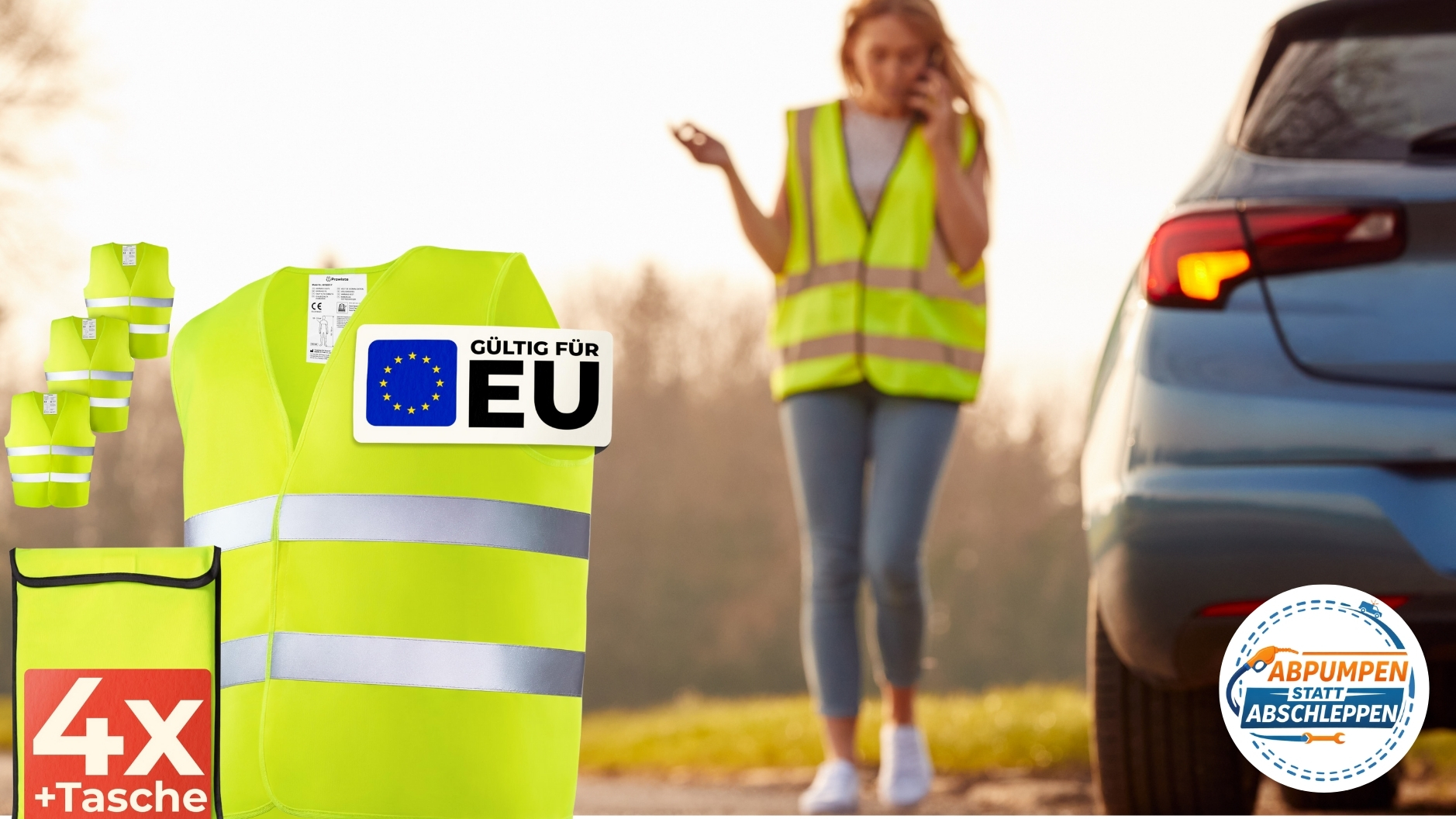 ⛽ Sicherheit für alle: 4er Set Warnwesten & Gesetzliche Pflicht