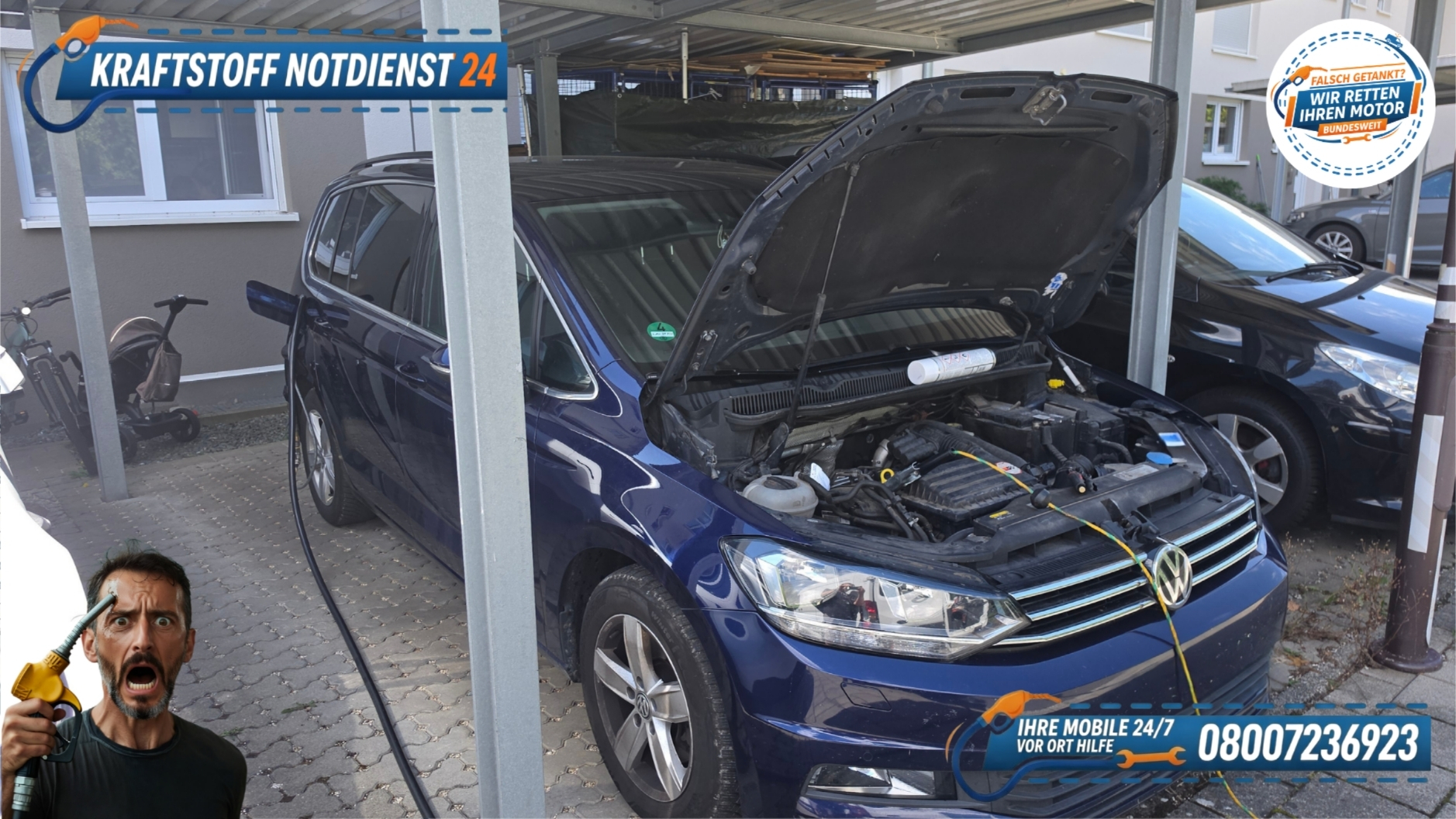 🚗 VW Touran: Benzin statt Diesel falsch getankt und gefahren in Rückersdorf? 📞 08007236923