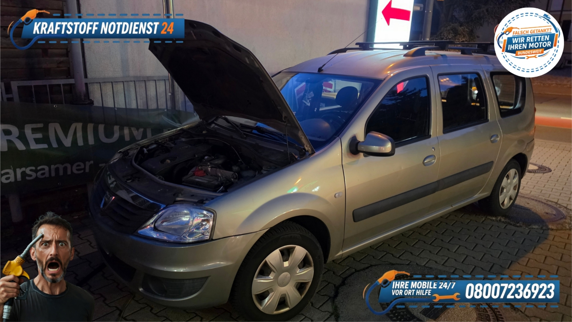 ⛽ Dacia Logan falsch getankt in Erlangen? Soforthilfe an der Tankstelle! 📞 08007236923
