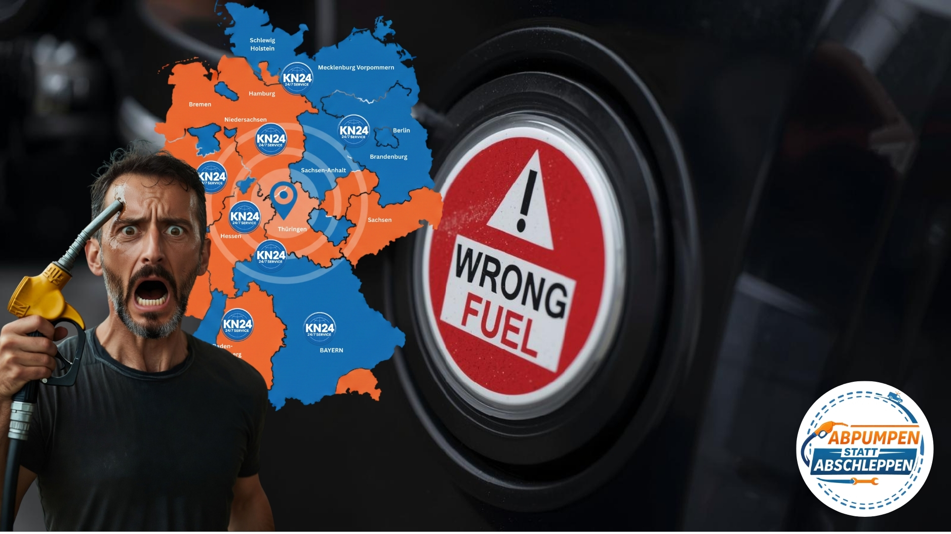 ⛽ Falsch getankt? Hilfe & 24/7 Notdienst vor Ort! 📞 08007236923