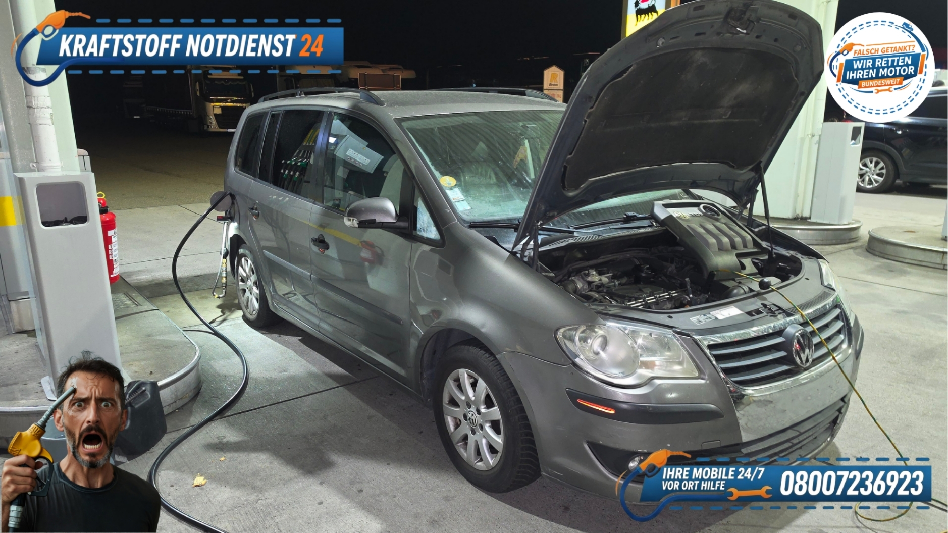 🚗 VW Touran: Falsch getankt am Rasthof Gruibingen A8? 📞 08007236923