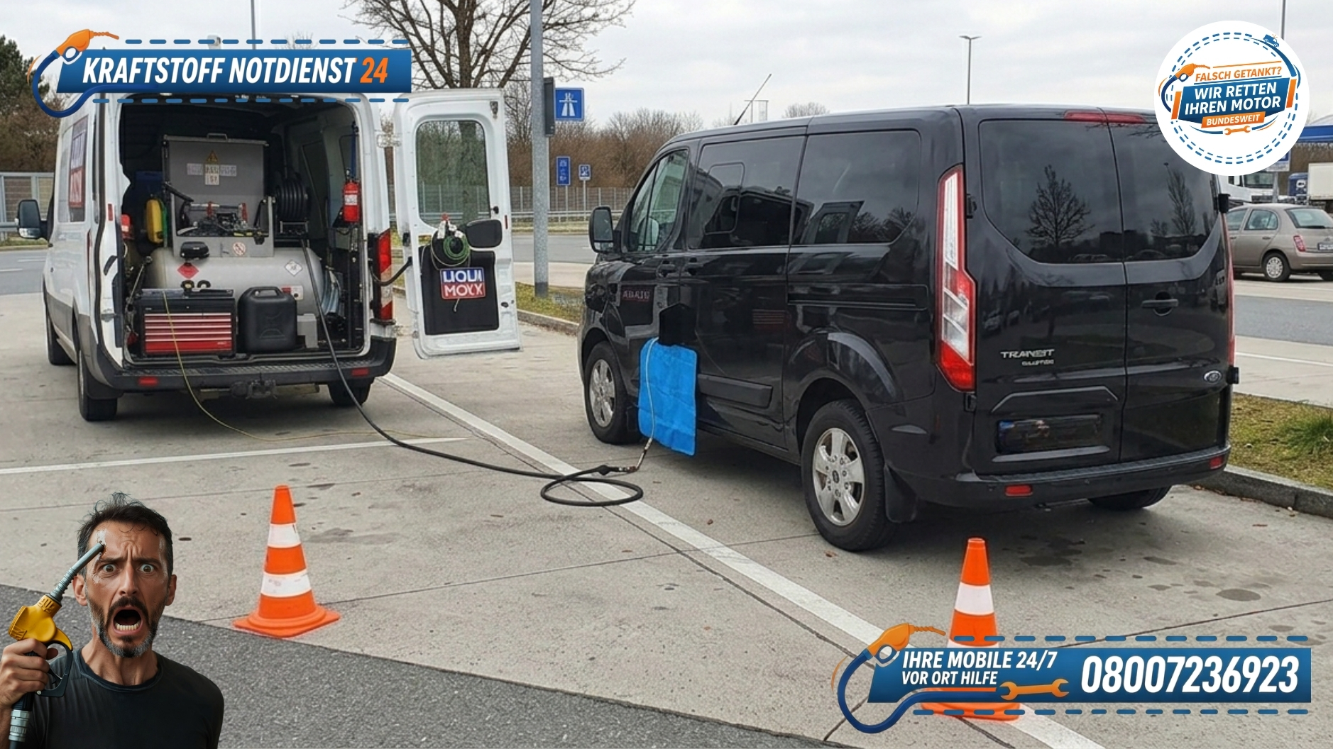 ⛽ Ford Transit Custom falsch getankt bei Nürnberg? Wir pumpen direkt vor Ort ab! 📞 0800 723 69 23