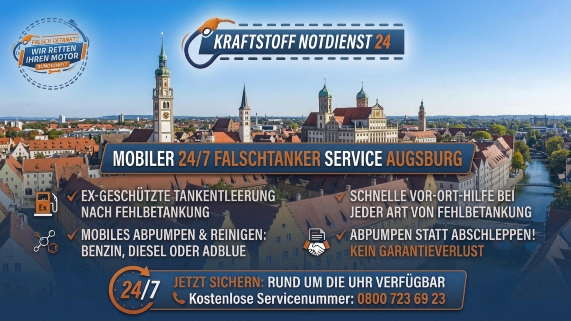 ⛽ Falsch getankt in Augsburg? Keine Panik! Deine mobile 24/7 Soforthilfe 📞 08007236923