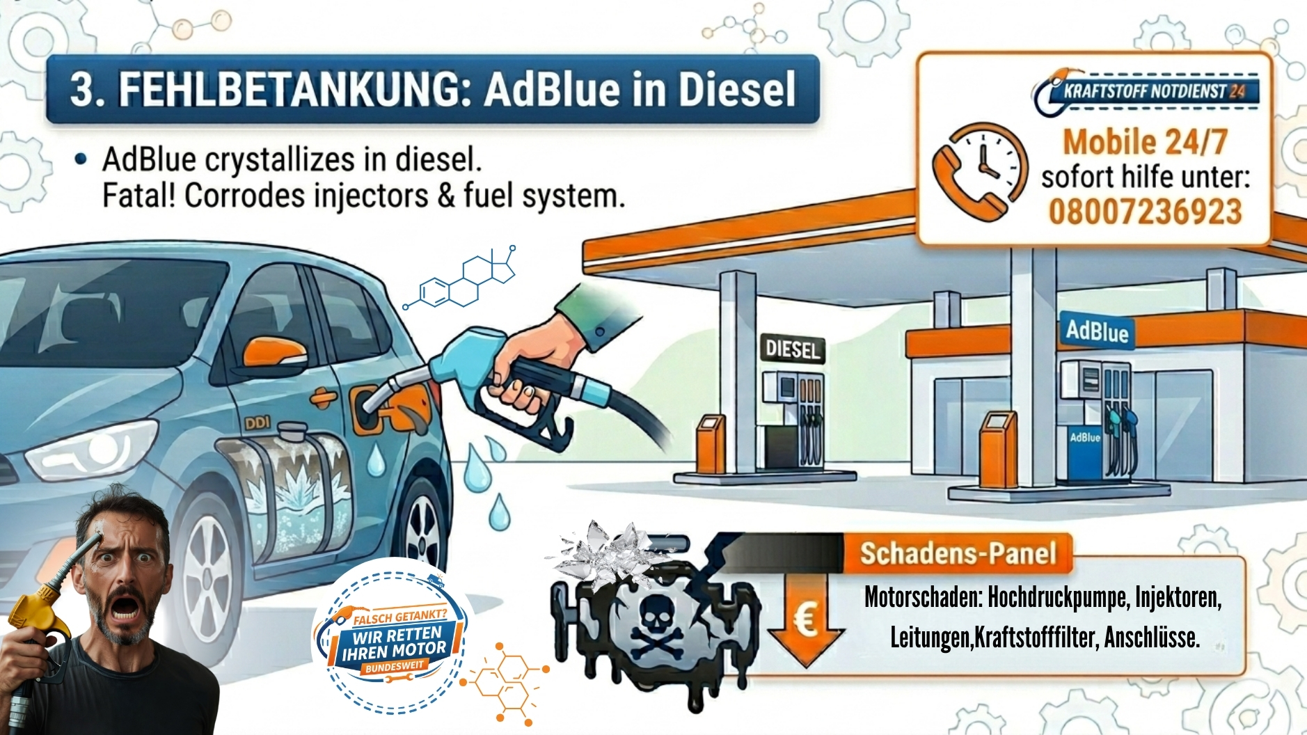 ⛽ FEHLBETANKUNG: AdBlue in Diesel getankt?, Mobile 24/7 Soforthilfe: 📞 08007236923