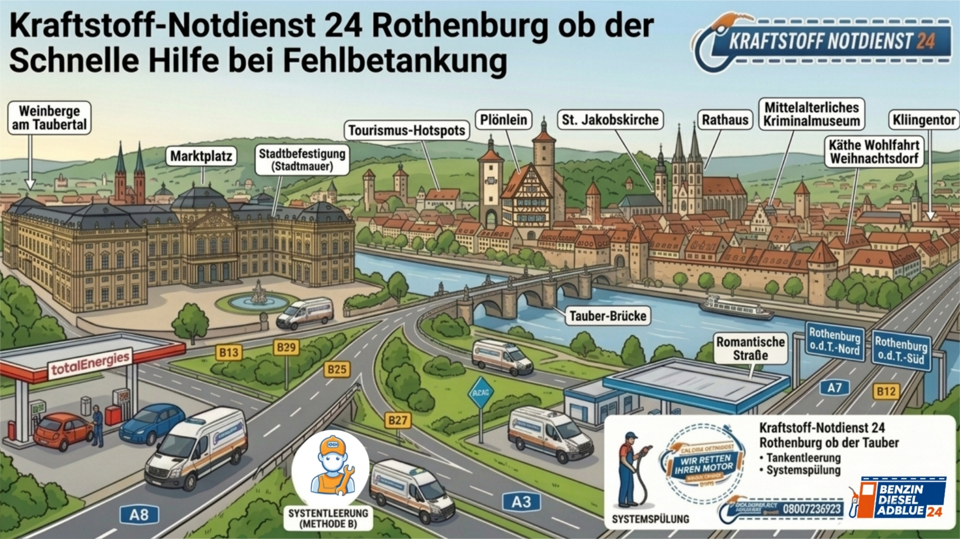 🔧 Kraftstoff-Notdienst 24 Rothenburg ob der Tauber: Ihr mobiler Abpumpservice vor Ort