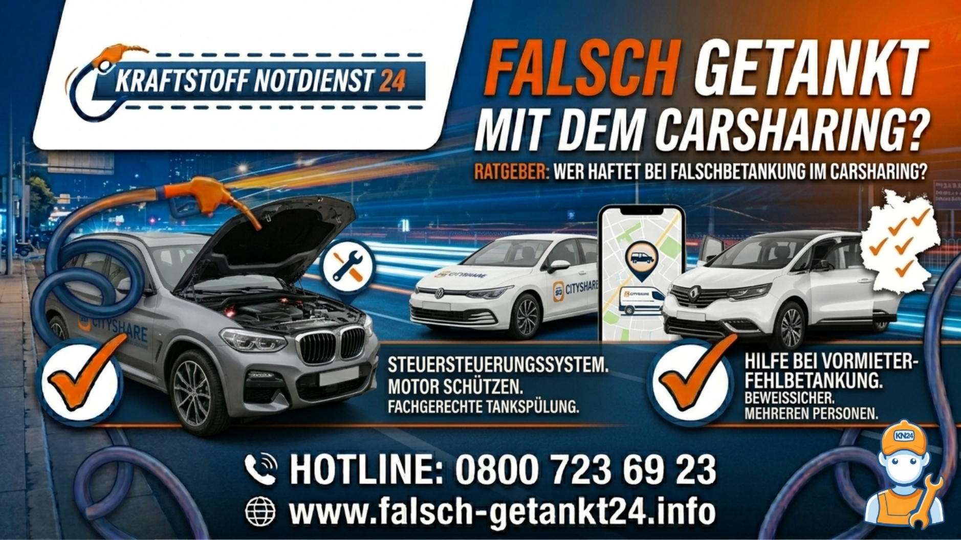 ⛽ Autoteilen & Carsharing: Was tun, wenn der Vormieter falsch getankt hat? 📞 08007236923