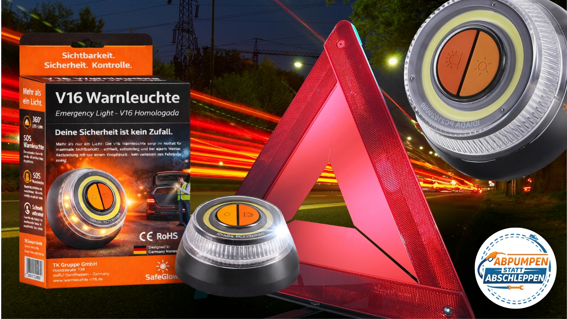 Warnleuchte V16 Notlicht 2026 IDIADA Zulassung Nr. PC21020060 - Warndreieck - Pannendreieck - EU Zulassung - für Auto & Motorrad [Energieklasse A]