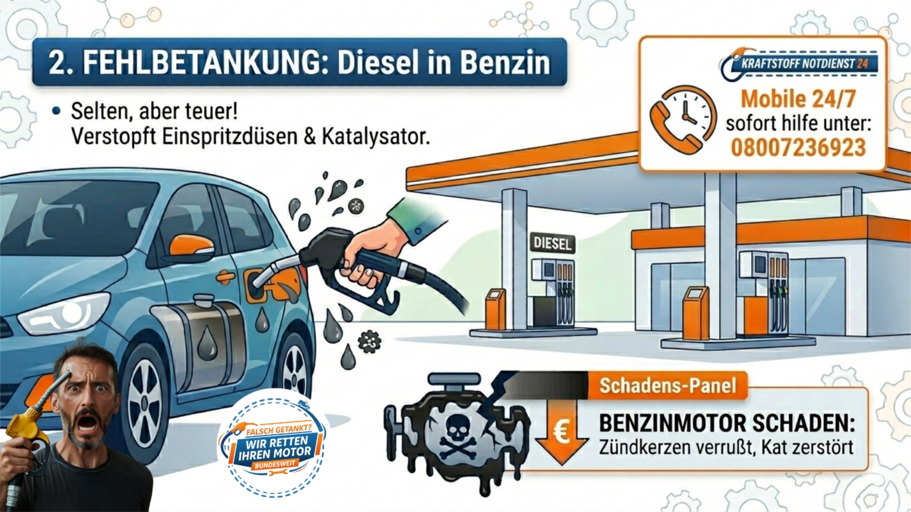 ⛽ FEHLBETANKUNG: Diesel in Benzin getankt?, Mobile 24/7 Soforthilfe: 📞 08007236923