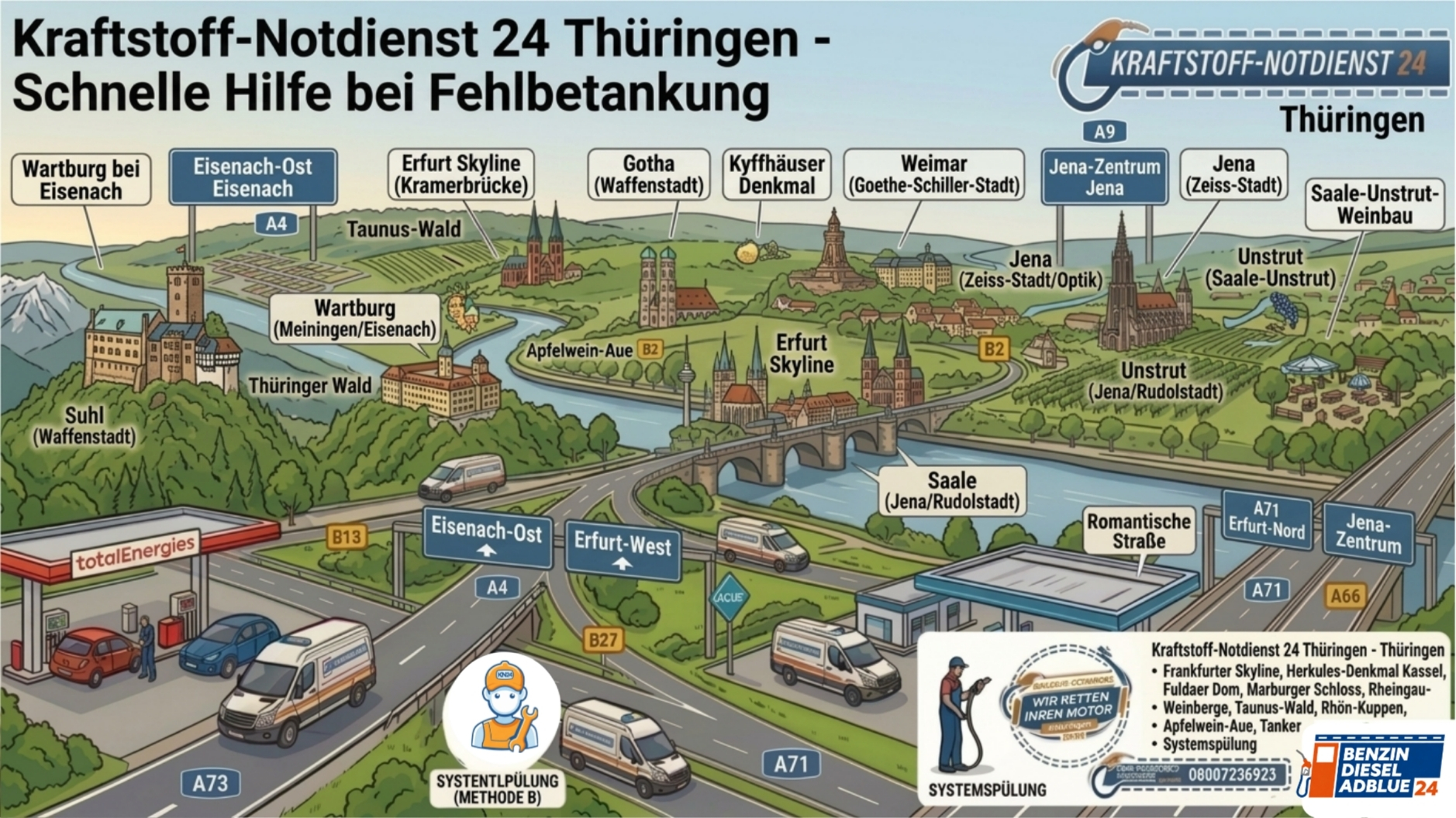 🔧 Kraftstoff-Notdienst 24 Thüringen: Mobiler Abpumpservice im grünen Herzen Deutschlands