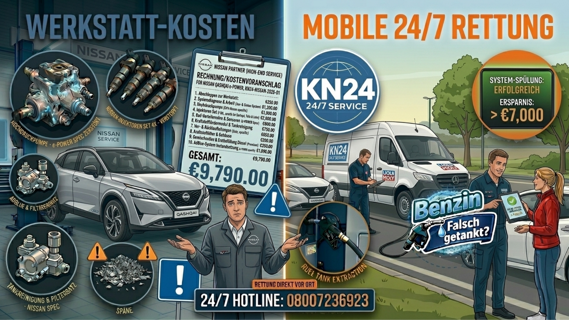 ⛽ KOSTENVORANSCHLAG: Nissan Partner Hilfe nach Fehlbetankung und Motorstart 📞 08007236923