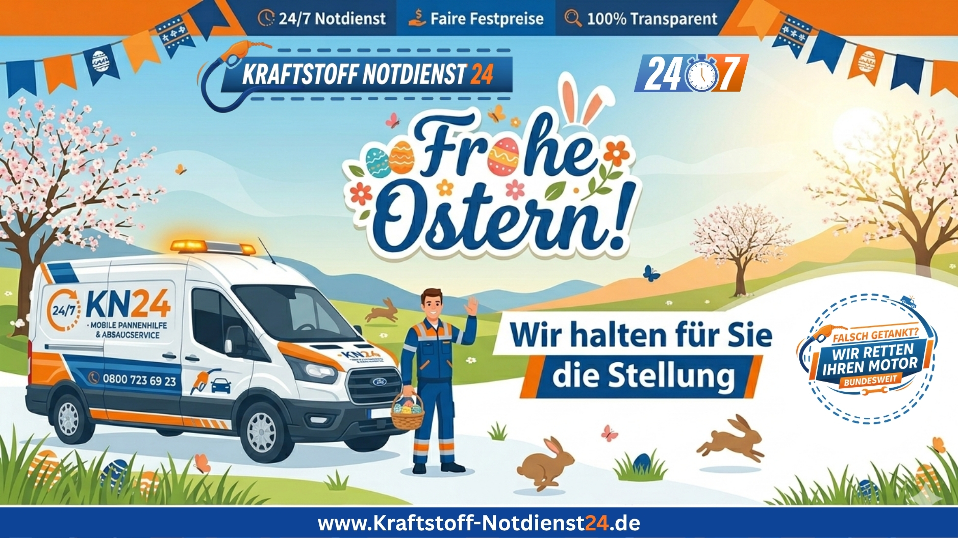 🐰🐣 Frohe Ostern wünscht KN24 | Kraftstoff-Notdienst24! 📞 0800 7236923