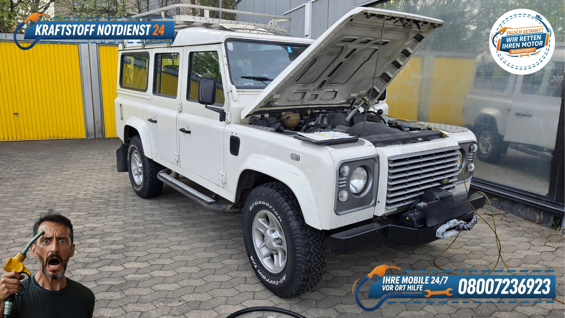 ⛽ Land Rover Defender falsch getankt: 150 km Fahrt bis Erlangen! 📞 08007236923