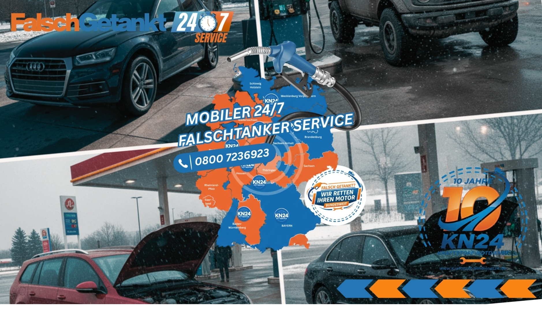 ⛽ Falsch getankt? Deutschlandweite 24/7 Soforthilfe vor Ort! 📞 08007236923