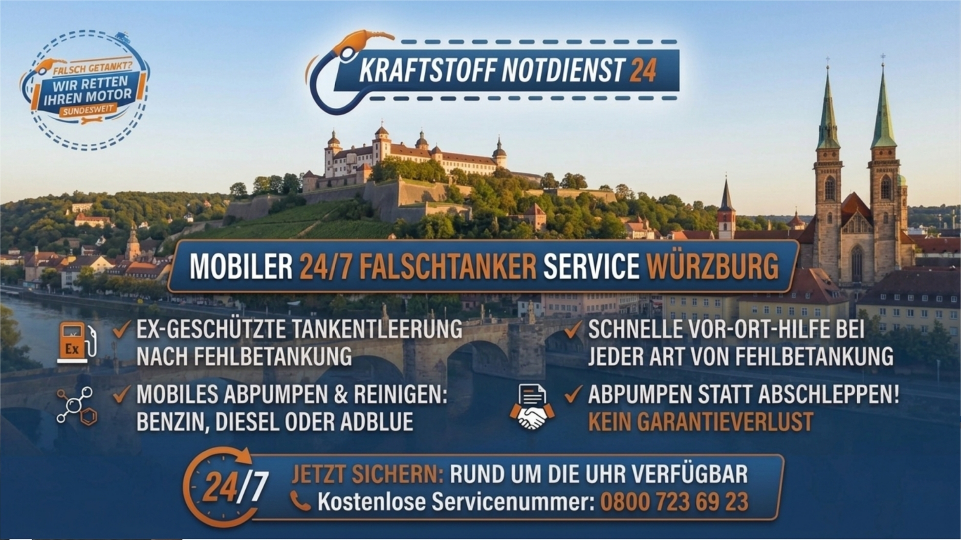 ⛽ Falsch getankt in Würzburg? Keine Panik! Deine mobile 24/7 Soforthilfe 📞 08007236923